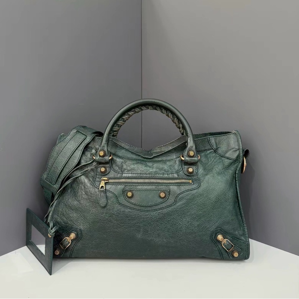 Balenciaga Dark Green Leather Shoulder Bag